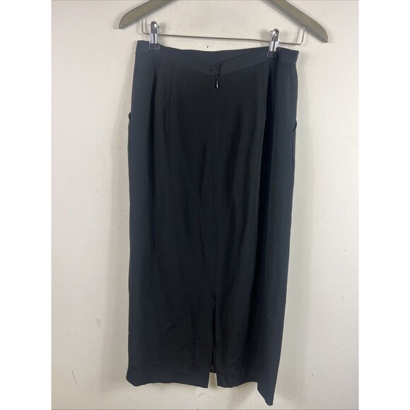 Giorgio Armani Women’s Black Midi Crepe Pencil Skirt Sz 8 Silk Blend Pockets - Picture 4 of 6